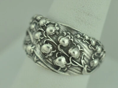 Large 925 Sterling Silver Lily Of The Valley Flower Floral Adjustable Spoon Ring - Image 1 of 4