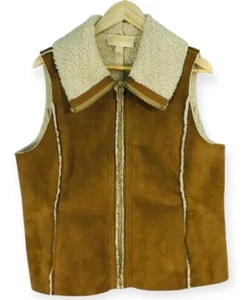 MICHAEL MICHAEL KORS Suede Vest Women's XL Sherpa Lined Tan Khaki Camel Color - Bild 1 von 15