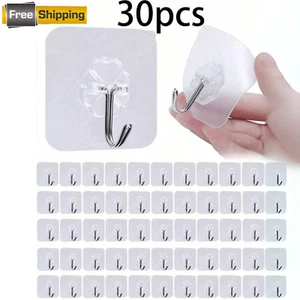 Ganchos de pared adhesivos transparentes 30 piezas - sin taladro, impermeables, adhesivos sin daños - Imagen 1 de 10