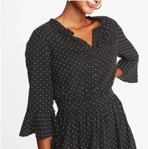 Old Navy Women's Polka Dots Henley Dress B&W ¾ Sleeves Defined Waist X-Large - Picture 1 of 10
