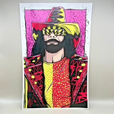 Póster de arte pop salvaje Randy “Macho Man” • Icono WWF • Vaquero de neón • 19" x 13" Foto 1 de 4