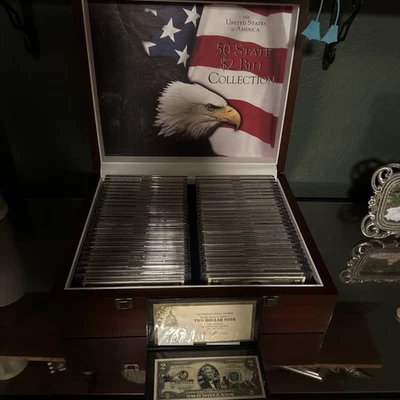 50 STATE $2 Dollar Bill Collection In Case World Reserve Monetary - Image 1 of 4