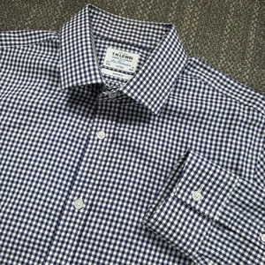 Camisa de vestir TM Lewin para hombre 16,5 33 azul ajustada sin planchar guinga cuadros preparación carrera - Imagen 1 de 19