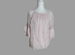 Neu mit Etikett Lena Bodi Made in Italy Damen Bauern Boho Top Rosa Crinkle Bluse Spitze... - Bild 1 von 8