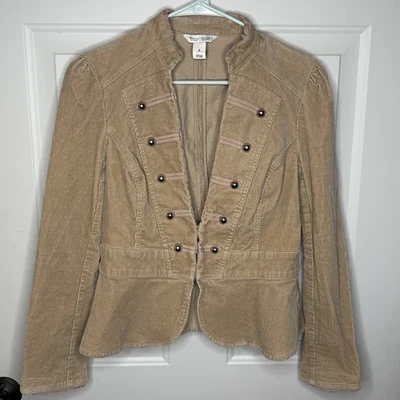 White House Black Market Corduroy Military Peplum Jacket Tan Size 8 NWOT - Image 1 of 4