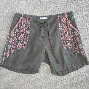 Johnny Was Leinen Shorts Damen Small Sabriya grün rosa Azteken bestickt Boho - Bild 1 von 9