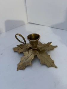 VINTAGE STECHPALMENBLATT MASSIV MESSING KERZENSTÄNDER mit FINGERSCHLAUFE HERGESTELLT IN INDIEN - Bild 1 von 8