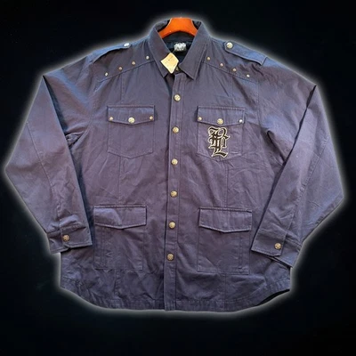 Blac Label Embroidered Skulls Never Worn Navy Blue Guayabera Shacket Men's 4X - Image 1 of 4