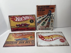 Hot Wheels Metal Signs Lot of 4 - Sales Service Sizzlin Six Set Mattel Factory - Picture 1 of 5