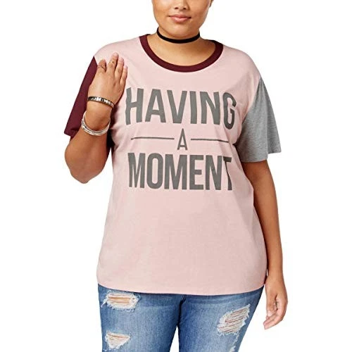 Camiseta Gold Rush para mujer Plus Have A Moment colorblocked eslogan rosa 1X Foto 1 de 1