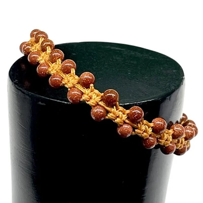 Handgemacht Sonnenstein Armband 4mm Perlen Makramee Design Verstellbar Schnur - Bild 1 von 4