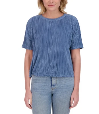 Top plisado para mujer Andrew Marc, azul claro, XXL Foto 1 de 3