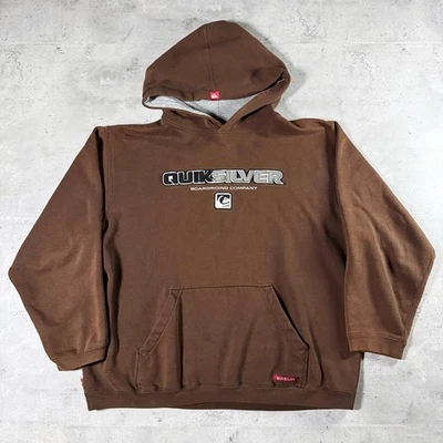 Sudadera con Capucha Patinadora Vintage Y2K Quiksilver Marrón Desteñida por el Sol • Niños Grande  Foto 1 de 4