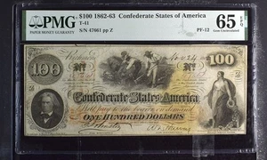 1862-63 $100 Confederate States of America Note T-41 PMG 65 EPQ - Picture 1 of 2