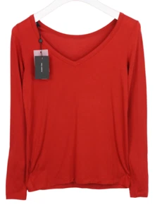 COP COPINE Oyama T-Shirt Women's LARGE Long Sleeve Stretch V-Neck Red - Picture 1 of 8