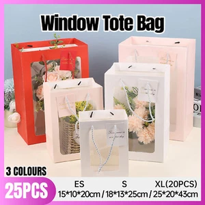 25x Thick Gift Bags with Transparent Window for Valentines Day Bouquets and Gift - Picture 1 of 31