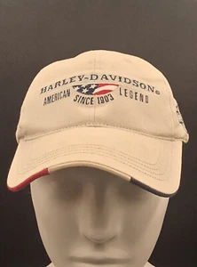 Vintage Harley Davidson Hat Cap Strapback Beige Red Spell Out Biker Motorcycle - Picture 1 of 17