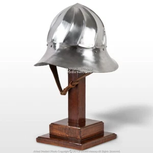 Funcional Medieval Borgoña Acanalado Casco Lucha Combate Hervidor Sombrero 16G SCA - Imagen 1 de 5