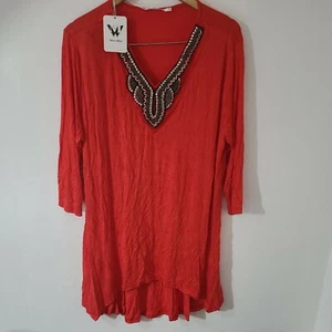 WHITE MARK WOMEN'S PLUS SIZE 2XL BEADED STRETCHY BLOUSE SHIRT TOP - Picture 1 of 9