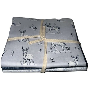 Four Blue Fat Quarters Buck Stag Mushrooms Wood Design Damask Fabric Bundle - Picture 1 of 6