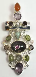 Dichroic Glass Peridot Turquoise Amethyst 925 Sterling Silver Pendant - LH198 - Picture 1 of 6