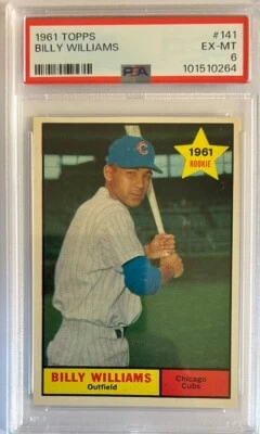 1961 Topps 141 Billy Williams PSA 6 EX-MT  Chicago Cubs Rookie RC HOF - Image 1 of 2