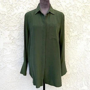 Banana Republic 100% Silk Size M Button Up Shirt Blouse Tunic Green Long Sleeve - Picture 1 of 17