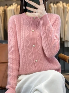 Women Sweater Long Sleeve O-neck Cardigan Cashmere Knitwear Korean Fashion Tops - Picture 1 of 5