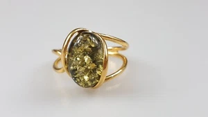 grun bernstein ring verstellbare grosse vergoldet edelstein schmuck geschenk - Bild 1 von 6