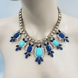 Gargantilla babero cristal cadena caja llamativa collar estrás azul 20" ajustable - Imagen 1 de 7
