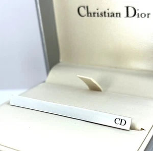 Christian Dior Tie Clasp White Tone CD Logo 2.4"x0.2" With Box Excellent #A1591 - Picture 1 of 11