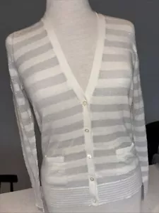 NWT Brooks Brothers Button Front Shimmer Gray /White Stripe Women’s Sweater SZ S - Picture 1 of 5