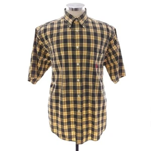 Camisa de algodón con botones de manga corta a cuadros amarilla negra grande Nautica para hombre - Imagen 1 de 9