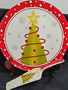 Cake Plate & Server Christmas Seasons Greetings Housewares 11" - Picture 1 of 5