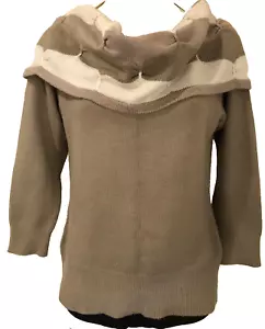 Liz Jordan Size M Beige White Off The Shoulder 3/4 Sleeve Stretch Jumper Fair - Picture 1 of 8