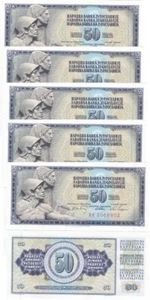 Yugoslavia - 5 pcs х 50 Dinara 1968 UNC P. 83c - 7 digit serial # Lemberg-Zp - Picture 1 of 2