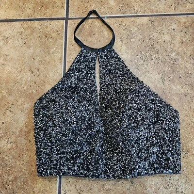 Vintage Madison James Top Sequin Sparkle Bustier Show Girl 80s Size 0 Black  - Image 1 of 4