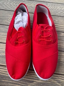 Red Canvas Lace-Up Sneakers With Rubber Sole 9m - Picture 1 of 6