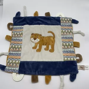 Maison Chic Tiger Lovey Tabs Security Blanket Blue Brown Cream Yellow Geometric - Picture 1 of 7