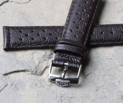LAST ONES! Heuer buckle Autavia 20mm highly textured brown leather rally strap - Image 1 of 4