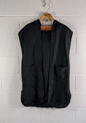 In The Middle Vest Jacket Mens OS Black Linen Open Front Ibiza Hoodie Lagenlook - Image 1 of 4