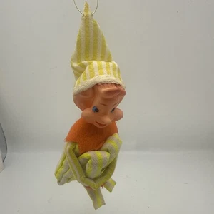 ✅ Vintage Neon Yellow Knee Hugger Elf Shelf Sitter Felt Christmas Ornament - Picture 1 of 7