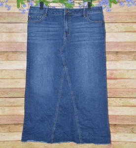 Cato Denim Jean Skirt Size 16 Dark Blue Modest Long Maxi Pencil Cowgirl Raw Hem - Picture 1 of 10