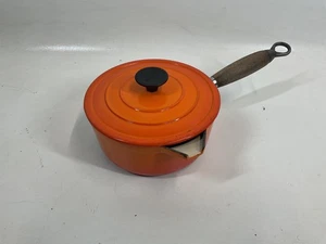 Cousances 18 Cm Orange Cast Iron Saucepan With Lid Long Wooden Handle - Picture 1 of 15