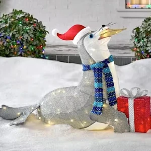 Oropel LED de león marino de 3,5 pies decoración de patio de Navidad playa costera vacaciones tropicales - Imagen 1 de 6