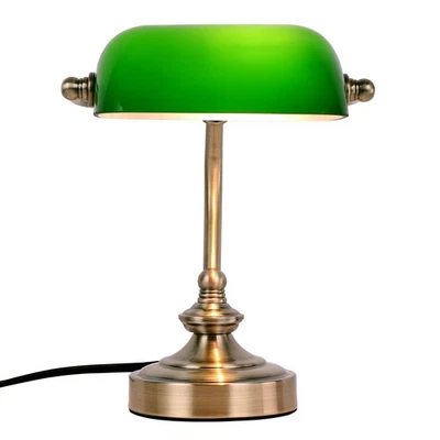 Mini Glass Bankers Lamp, Desk Lamp, Classic Retro Bronze Finish G9 Base, Plug... - Image 1 of 4