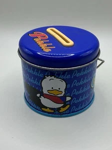 A Very Rare Vintage Sanrio 1996 Pekkle Blue Small Tin Coin Bank Piggy Bank Can - Picture 1 of 4