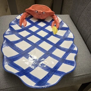 Piatto vintage anni 90 ceramica Lotus 3D pesce dip novità ovale picnic 17”L x 12”W - Foto 1 di 9