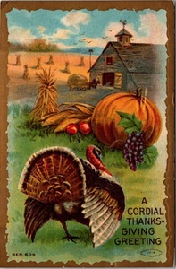 Thanksgiving Turkey, Embossed, Postcard, 1909, #4213 - Picture 1 of 2