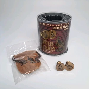 Vintage Wild Turkey Bourbon Whiskey Bronze Cufflinks With Drawstring Bag & Box - Picture 1 of 15